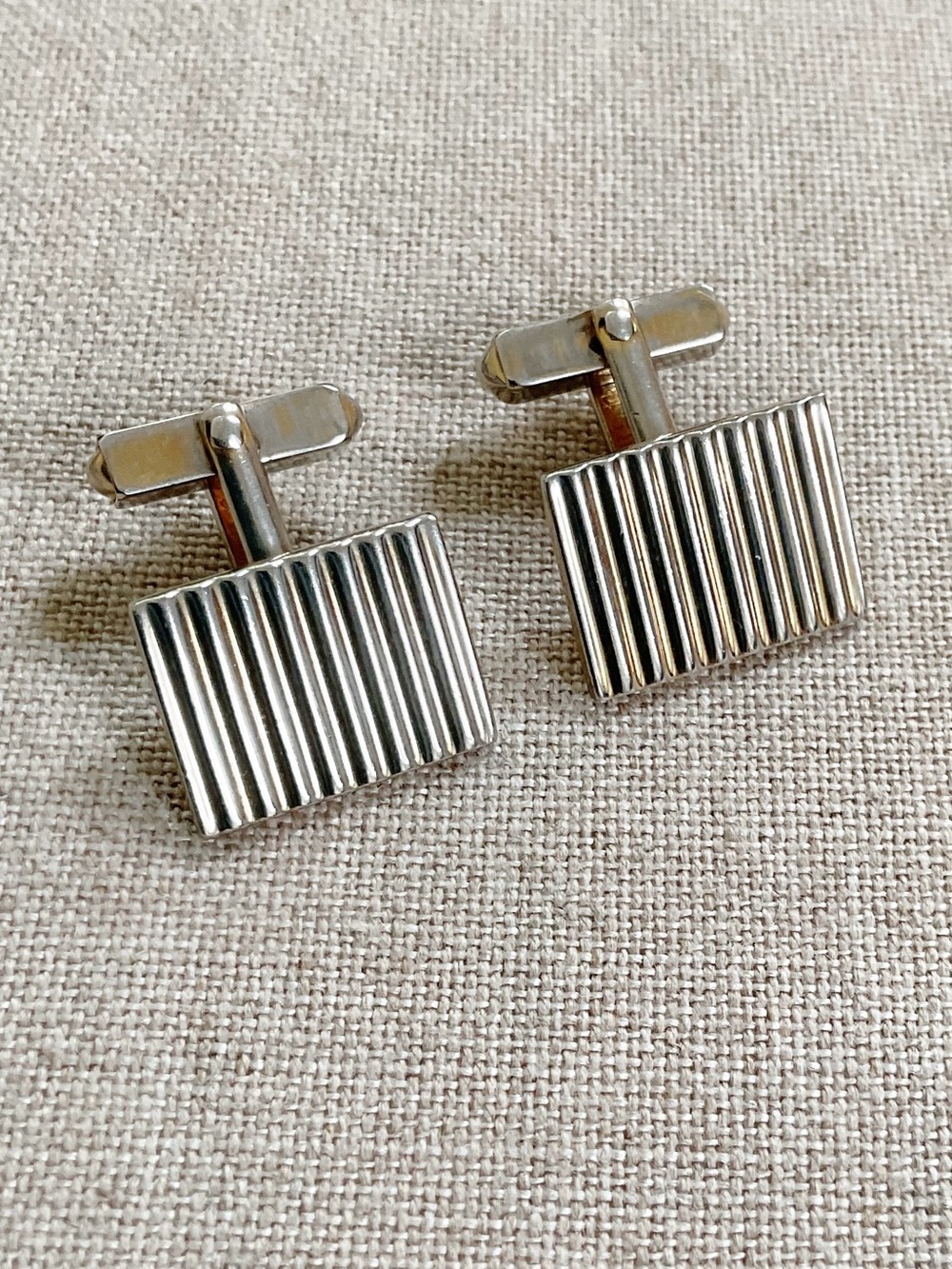 Vintage Swank Two-Tone Ribbed Rectangular Cufflinks